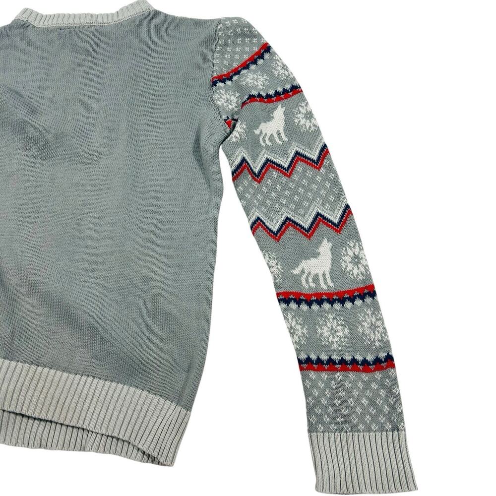 HBO GAMES OF THRONES Winter is Here Graphics Sweater Wolf Knit Gray Blue Red L - Picture 8 of 14